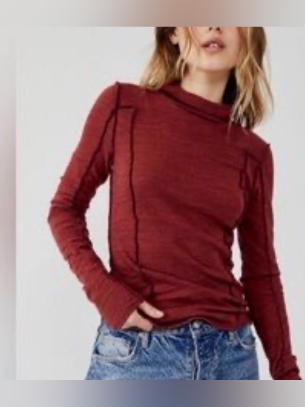 Free People Women's Everyday Layering Cotton Knit Top. NWOT. Garnet